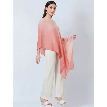 First Resort by Ramola Bachchan Pink Ombre Asymmetrical Embellished Cashmere Poncho