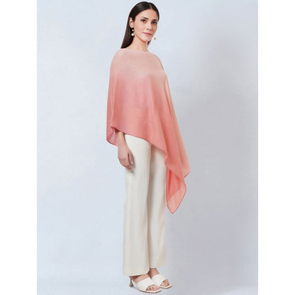 First Resort by Ramola Bachchan Pink Ombre Asymmetrical Embellished Cashmere Poncho