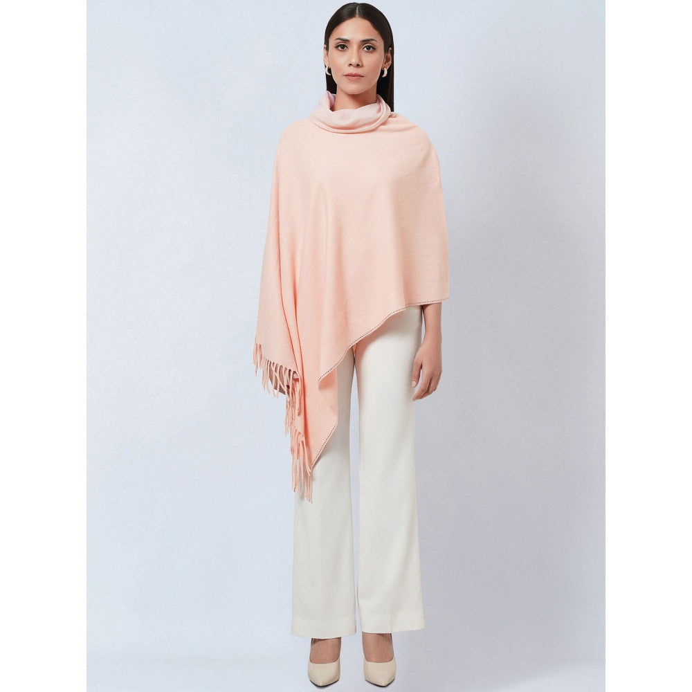 First Resort by Ramola Bachchan Pink Asymmetrical Cowl Neck Embellished Cashmere Poncho