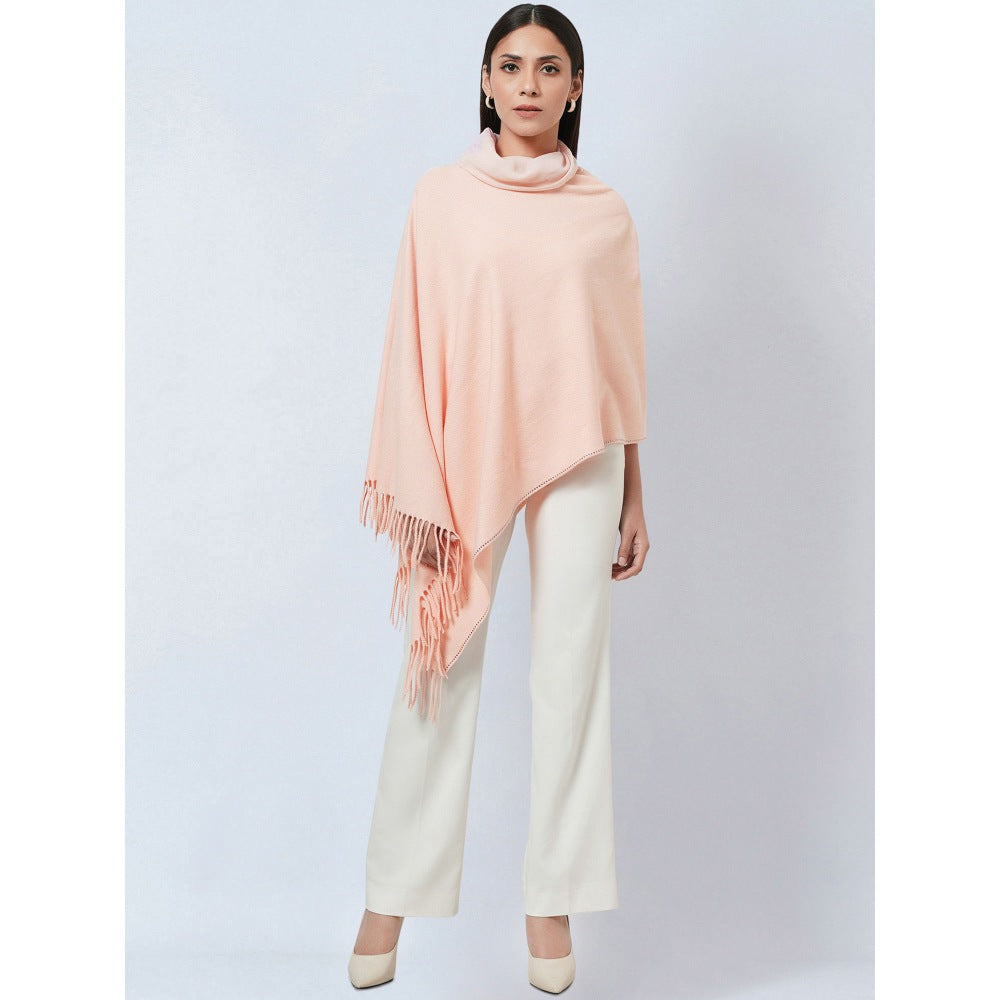 First Resort by Ramola Bachchan Pink Asymmetrical Cowl Neck Embellished Cashmere Poncho