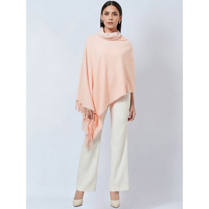 First Resort by Ramola Bachchan Pink Asymmetrical Cowl Neck Embellished Cashmere Poncho