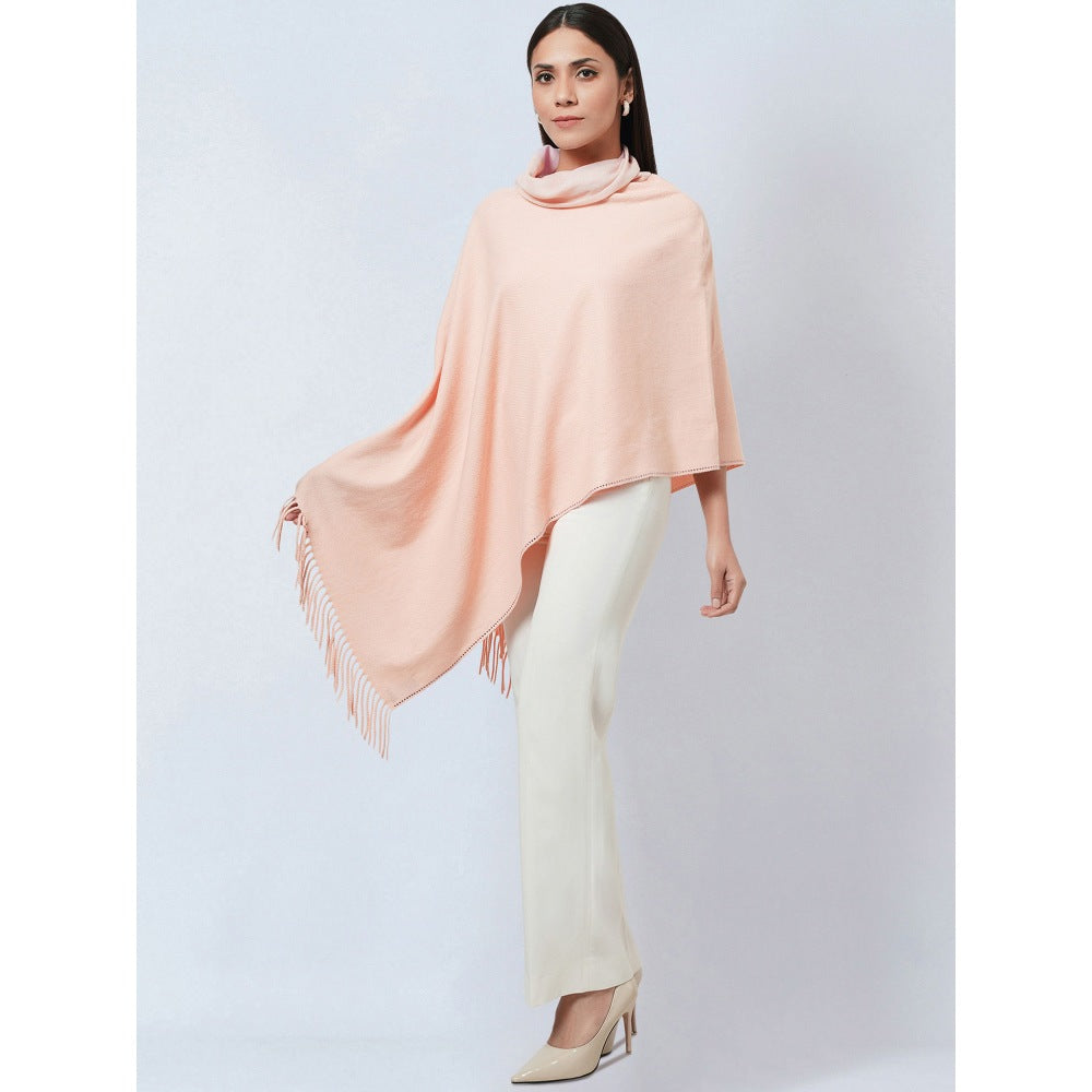 First Resort by Ramola Bachchan Pink Asymmetrical Cowl Neck Embellished Cashmere Poncho