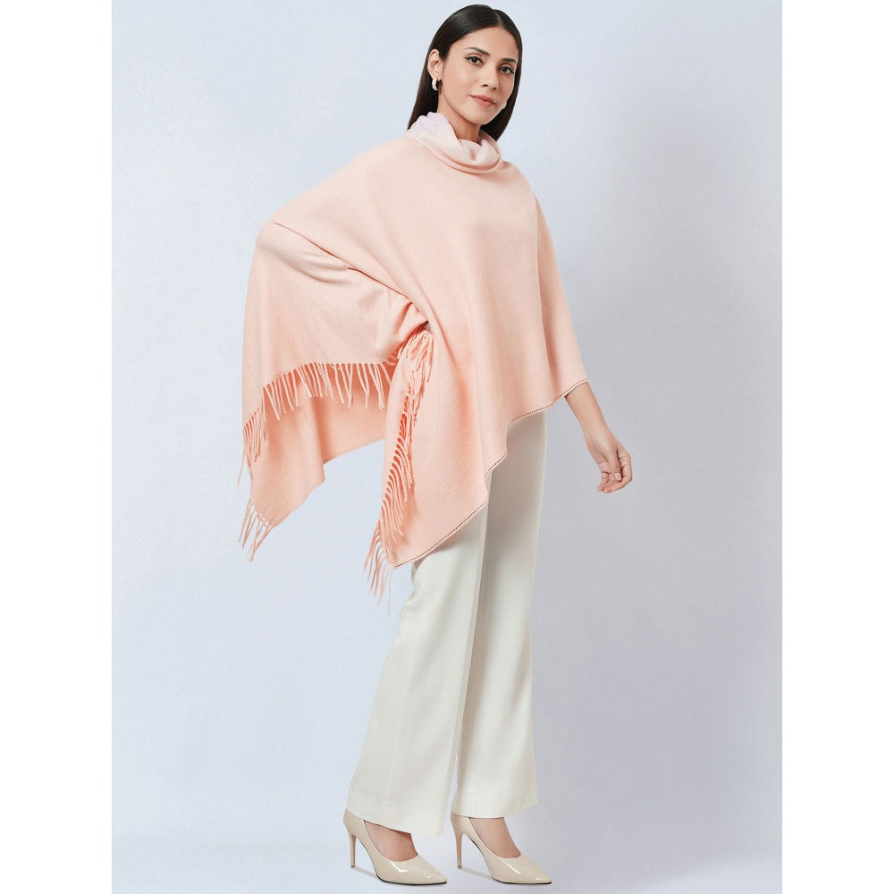 First Resort by Ramola Bachchan Pink Asymmetrical Cowl Neck Embellished Cashmere Poncho