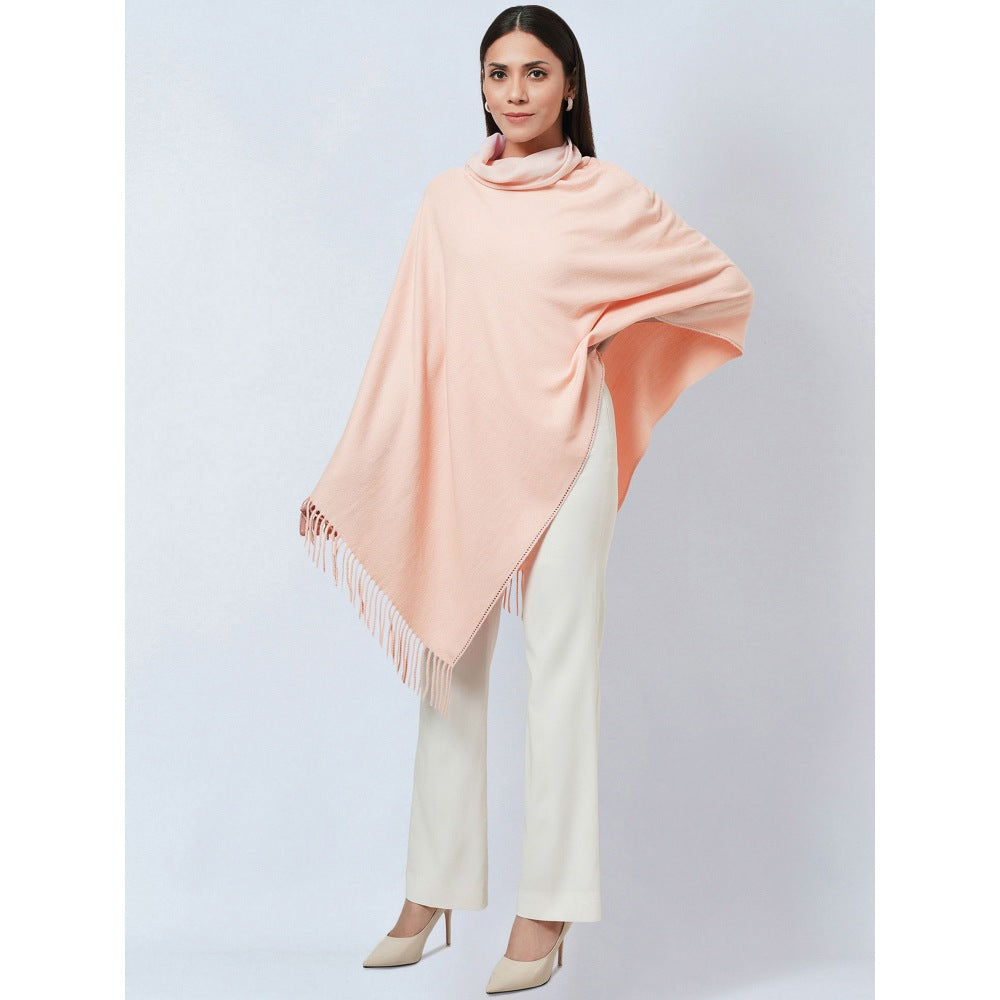 First Resort by Ramola Bachchan Pink Asymmetrical Cowl Neck Embellished Cashmere Poncho