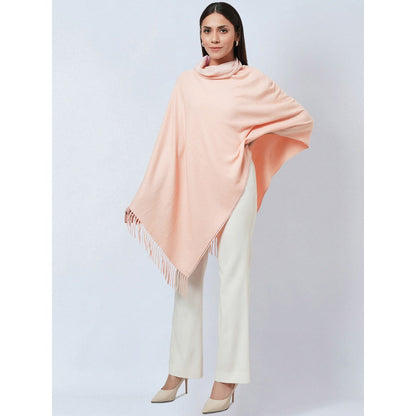 First Resort by Ramola Bachchan Pink Asymmetrical Cowl Neck Embellished Cashmere Poncho