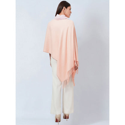 First Resort by Ramola Bachchan Pink Asymmetrical Cowl Neck Embellished Cashmere Poncho