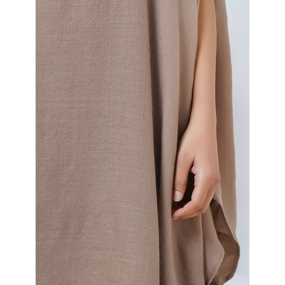 First Resort by Ramola Bachchan Taupe Embellished Long Cashmere Poncho