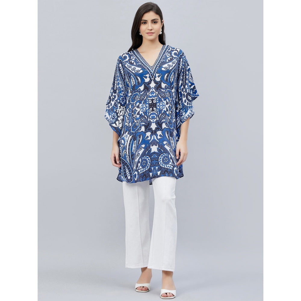 First Resort by Ramola Bachchan Azure Blue Paisley Mini Dress