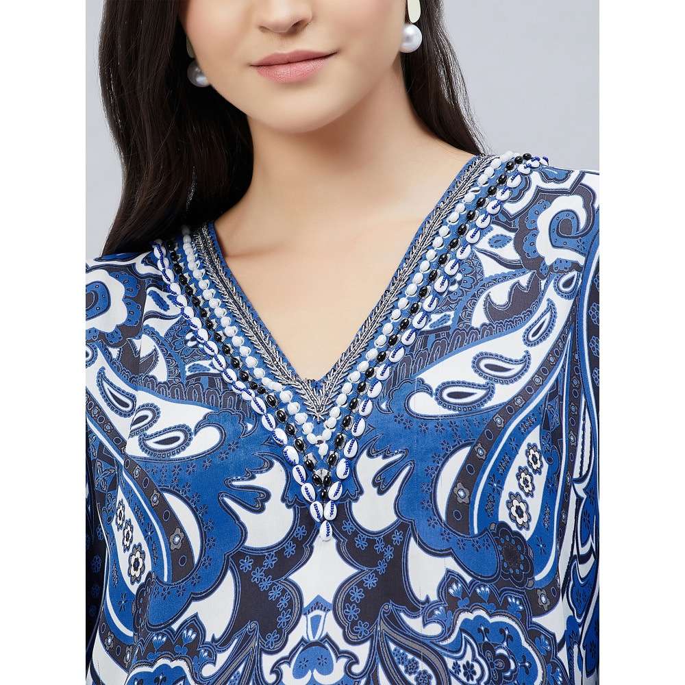 First Resort by Ramola Bachchan Azure Blue Paisley Mini Dress