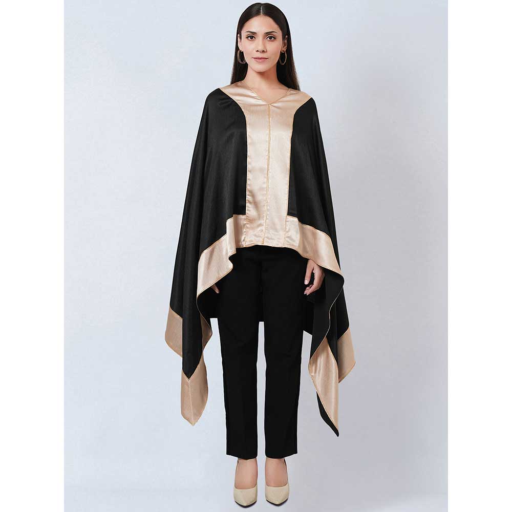 First Resort by Ramola Bachchan Black Satin Asymmetrical Top with Gold Border