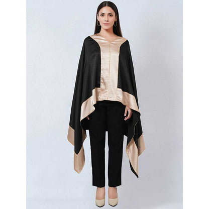 First Resort by Ramola Bachchan Black Satin Asymmetrical Top with Gold Border
