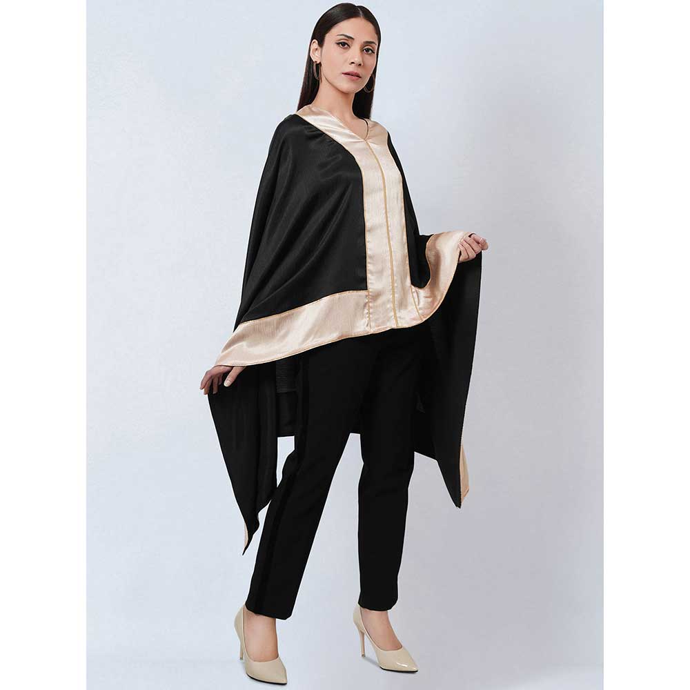 First Resort by Ramola Bachchan Black Satin Asymmetrical Top with Gold Border