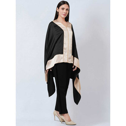 First Resort by Ramola Bachchan Black Satin Asymmetrical Top with Gold Border