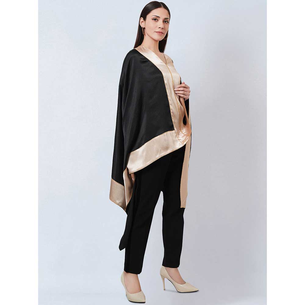 First Resort by Ramola Bachchan Black Satin Asymmetrical Top with Gold Border