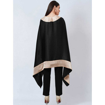 First Resort by Ramola Bachchan Black Satin Asymmetrical Top with Gold Border
