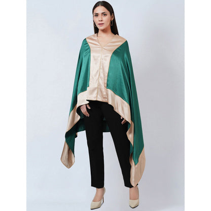 First Resort by Ramola Bachchan Forest Green Asymmetrical Top with Gold Border