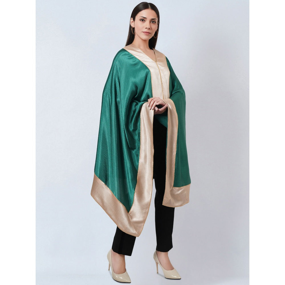 First Resort by Ramola Bachchan Forest Green Asymmetrical Top with Gold Border
