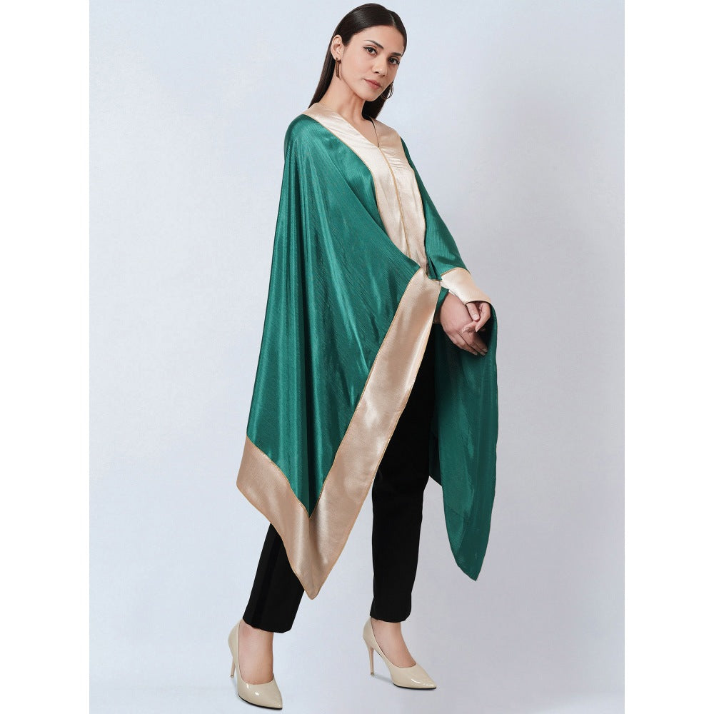First Resort by Ramola Bachchan Forest Green Asymmetrical Top with Gold Border