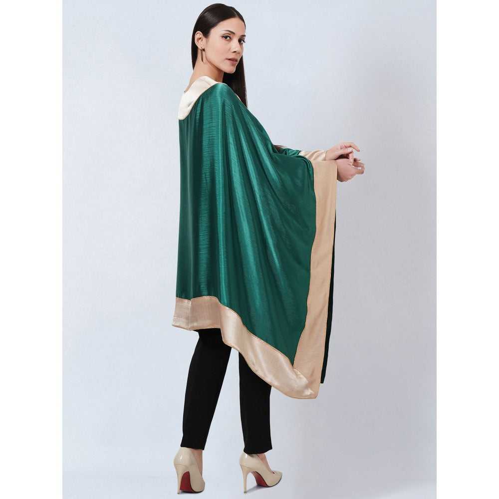 First Resort by Ramola Bachchan Forest Green Asymmetrical Top with Gold Border