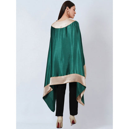 First Resort by Ramola Bachchan Forest Green Asymmetrical Top with Gold Border