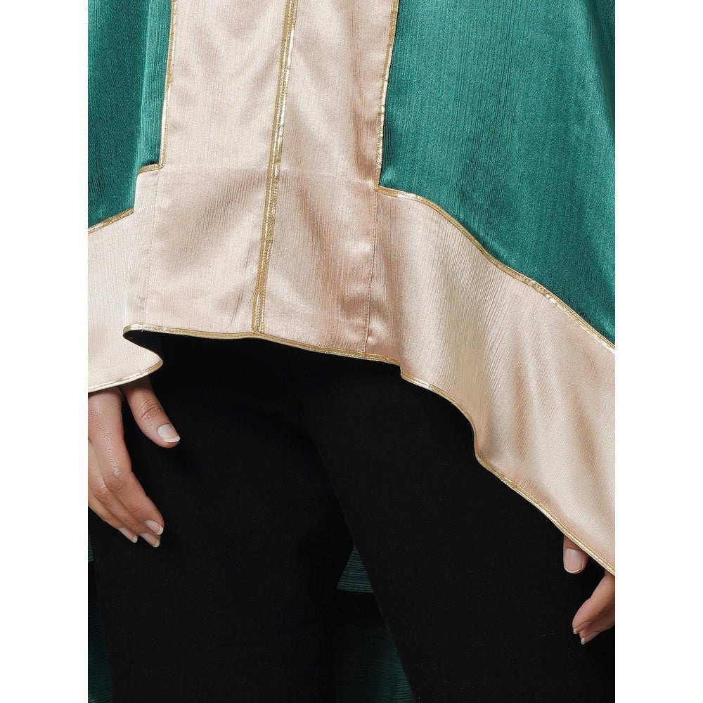 First Resort by Ramola Bachchan Forest Green Asymmetrical Top with Gold Border