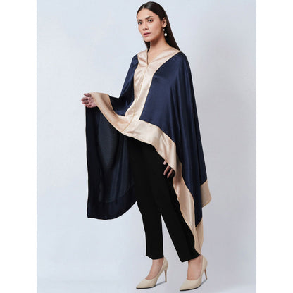 First Resort by Ramola Bachchan Navy Blue Satin Asymmetrical Top with Gold Border