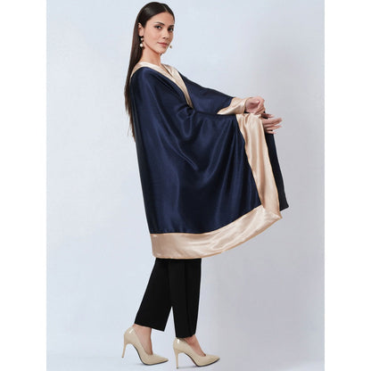 First Resort by Ramola Bachchan Navy Blue Satin Asymmetrical Top with Gold Border