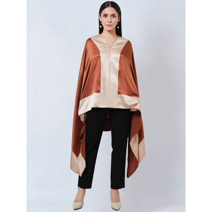 First Resort by Ramola Bachchan Rust Satin Asymmetrical Top with Gold Border