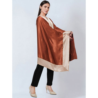 First Resort by Ramola Bachchan Rust Satin Asymmetrical Top with Gold Border