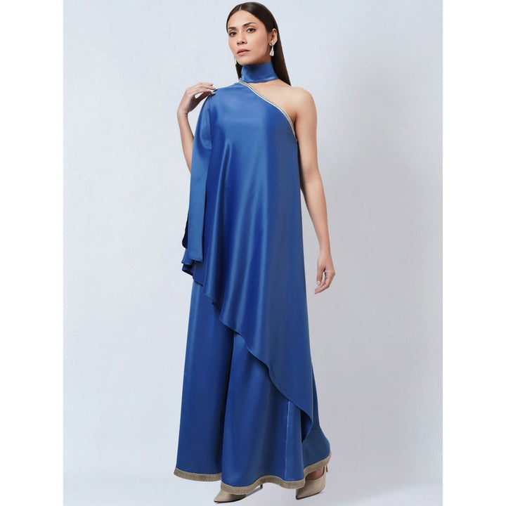 First Resort by Ramola Bachchan Azure Blue One Shoulder Asymmetric Top