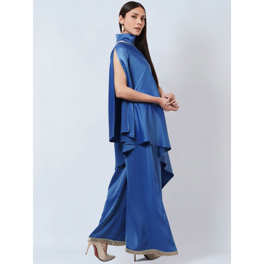 First Resort by Ramola Bachchan Azure Blue One Shoulder Asymmetric Top