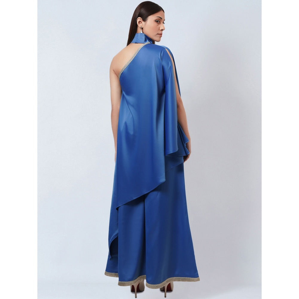 First Resort by Ramola Bachchan Azure Blue One Shoulder Asymmetric Top