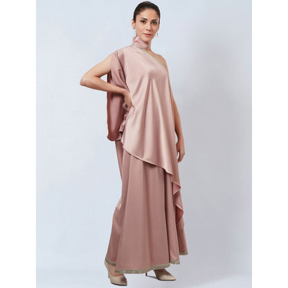 First Resort by Ramola Bachchan Powder Pink One Shoulder Asymmetric Top