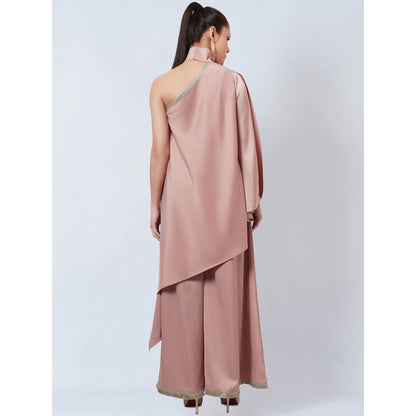 First Resort by Ramola Bachchan Powder Pink One Shoulder Asymmetric Top