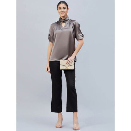 First Resort by Ramola Bachchan Grey Twisted Embellished Satin Shirt