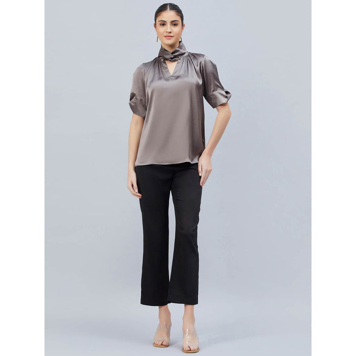 First Resort by Ramola Bachchan Grey Twisted Embellished Satin Shirt