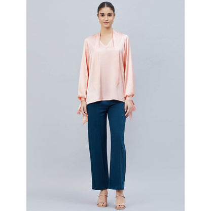 First Resort by Ramola Bachchan Pink Neck-Tie Embellished Satin Shirt