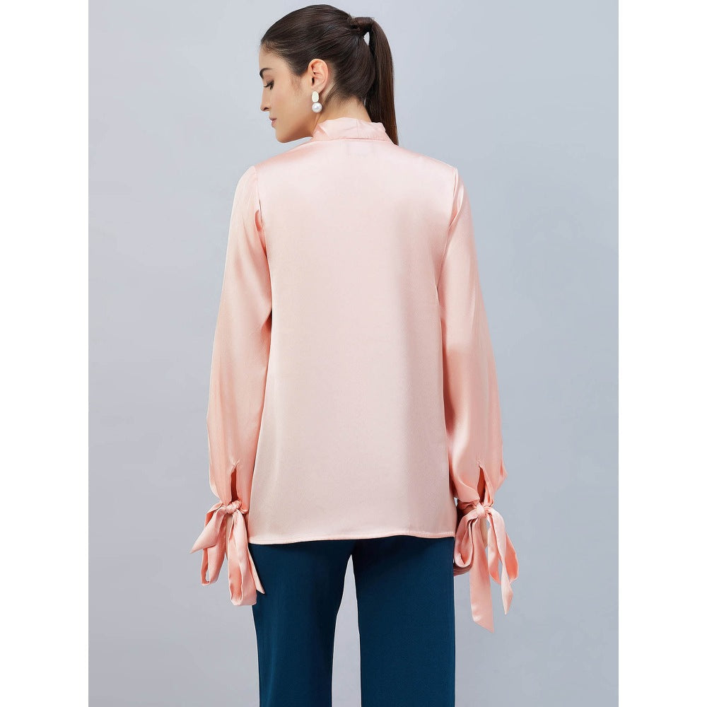 First Resort by Ramola Bachchan Pink Neck-Tie Embellished Satin Shirt