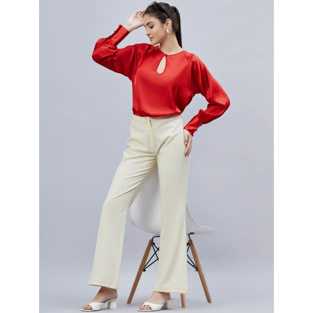 First Resort by Ramola Bachchan Red Keyhole Solid Satin Shirt