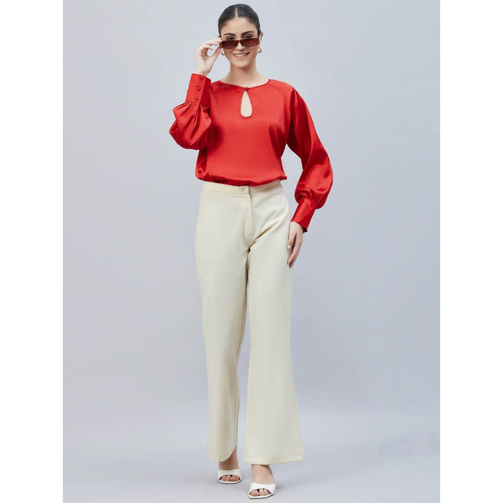 First Resort by Ramola Bachchan Red Keyhole Solid Satin Shirt