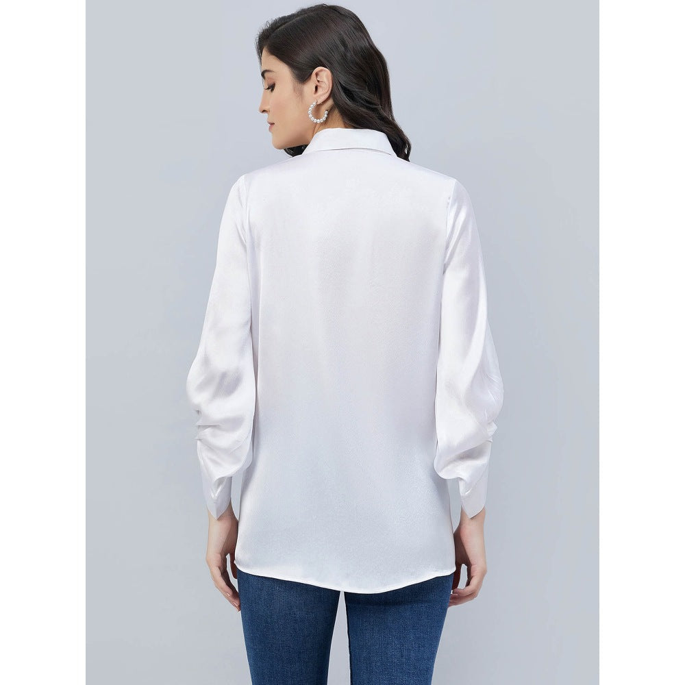 First Resort by Ramola Bachchan White Long Collar Embellished Satin Shirt