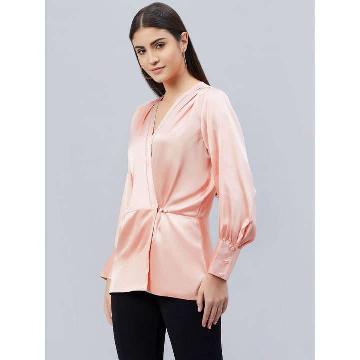 First Resort by Ramola Bachchan Pink Wrap Embellished Satin Shirt
