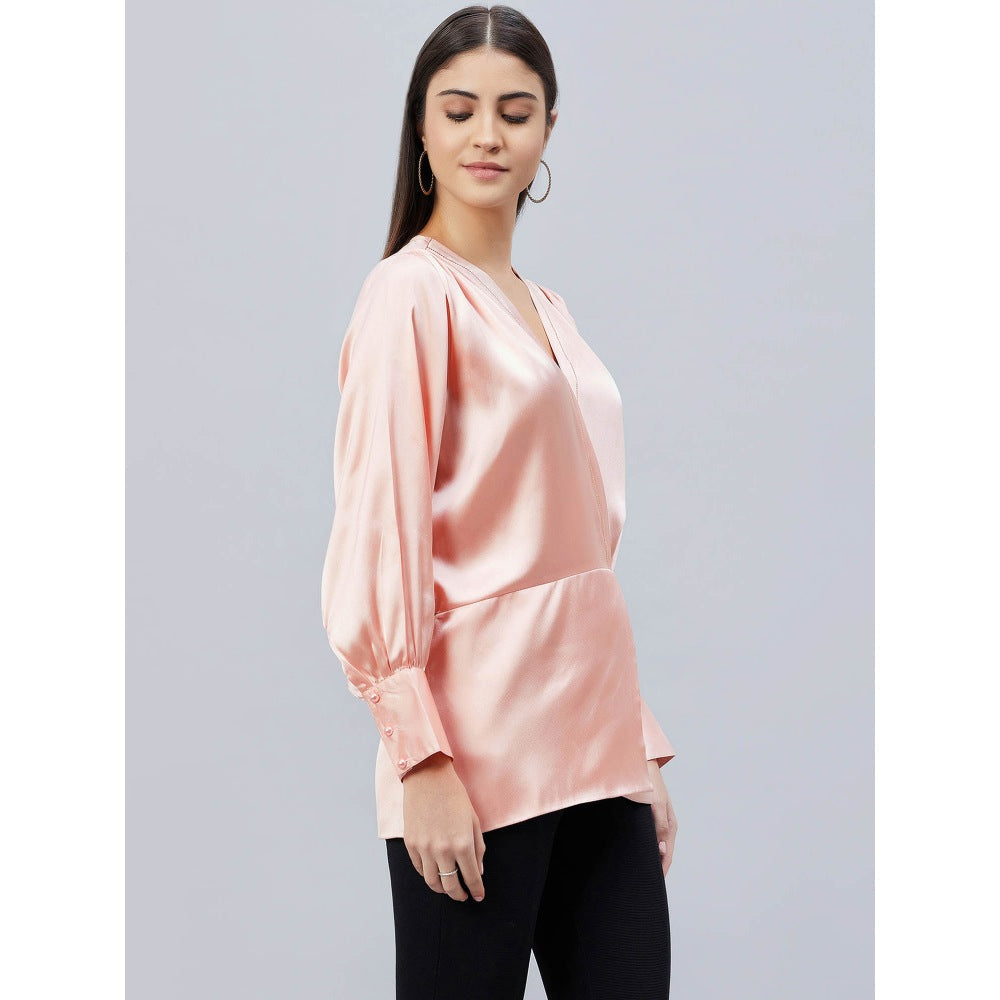 First Resort by Ramola Bachchan Pink Wrap Embellished Satin Shirt