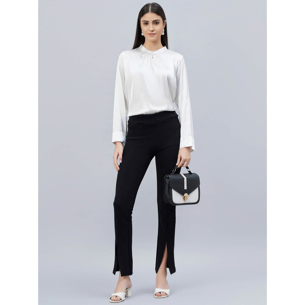 First Resort by Ramola Bachchan White One Side Pleated Embellished Satin Shirt
