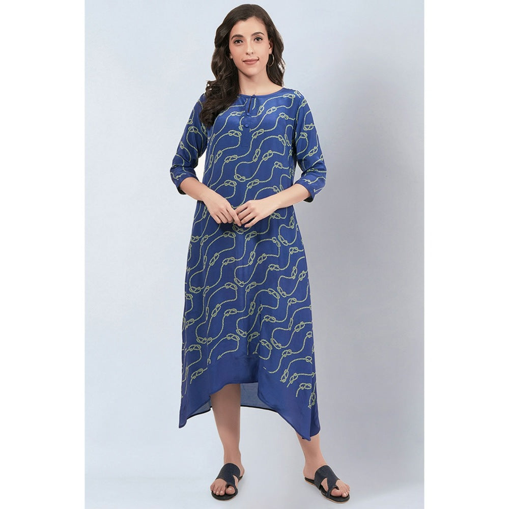 First Resort by Ramola Bachchan Blue and Green Marine Rope Knot Printed Slimline Kaftan Dress