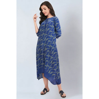 First Resort by Ramola Bachchan Blue and Green Marine Rope Knot Printed Slimline Kaftan Dress