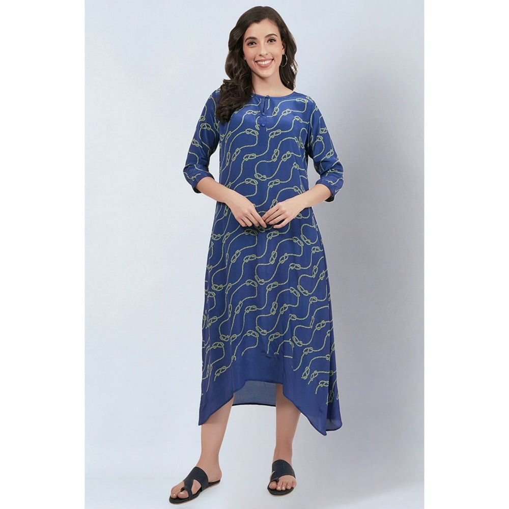 First Resort by Ramola Bachchan Blue and Green Marine Rope Knot Printed Slimline Kaftan Dress