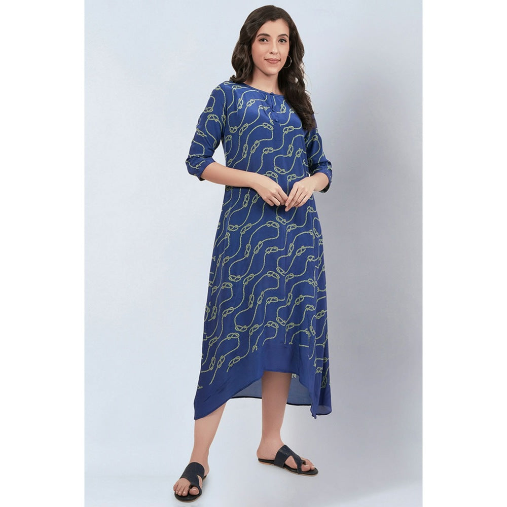 First Resort by Ramola Bachchan Blue and Green Marine Rope Knot Printed Slimline Kaftan Dress