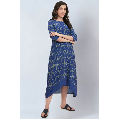 First Resort by Ramola Bachchan Blue and Green Marine Rope Knot Printed Slimline Kaftan Dress