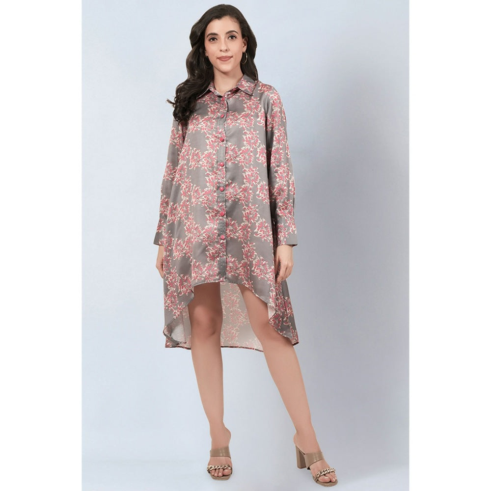 First Resort by Ramola Bachchan Grey and Pink Floral Hi-Low Dress